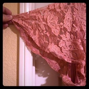Lane Bryant lace dusty rose dress.